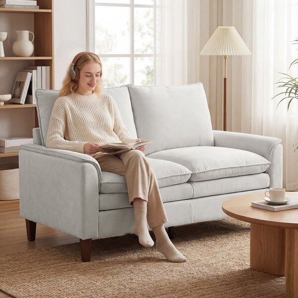 HOMCOM Divano 2 posti 146 cm, divano in chenille con imbottitura a doppio strato, cuscino a molle, seduta profonda, schienale alto, bianco crema | Aosom Italy