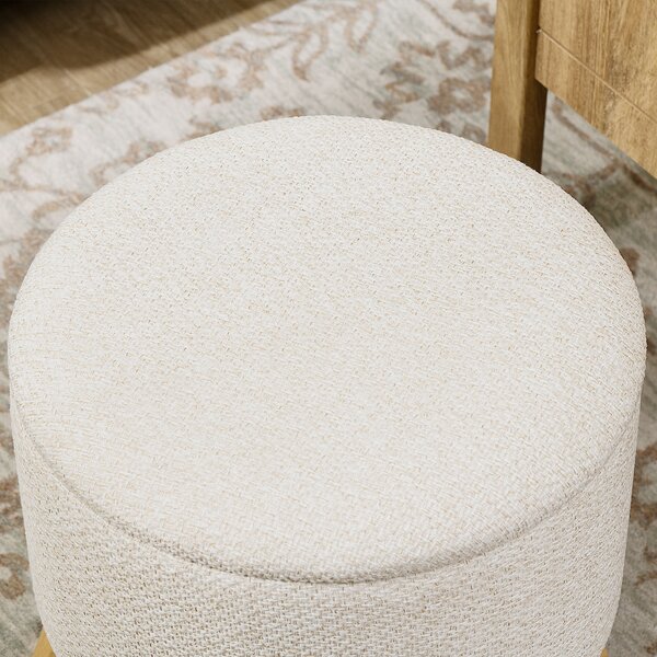 HOMCOM Pouf rotondo poggiapiedi sgabello con vano portaoggetti gambe in legno design moderno crema | Aosom Italy