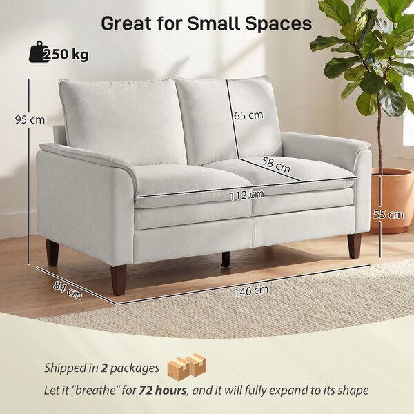 HOMCOM Divano 2 posti 146 cm, divano in chenille con imbottitura a doppio strato, cuscino a molle, seduta profonda, schienale alto, bianco crema | Aosom Italy