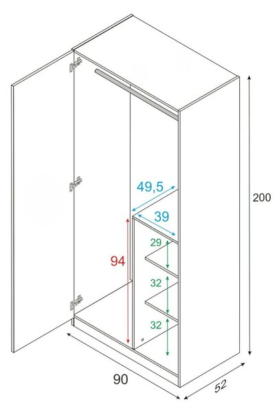 Guardaroba in legno rovere nodi e bianco 90x200h cm - Alpine