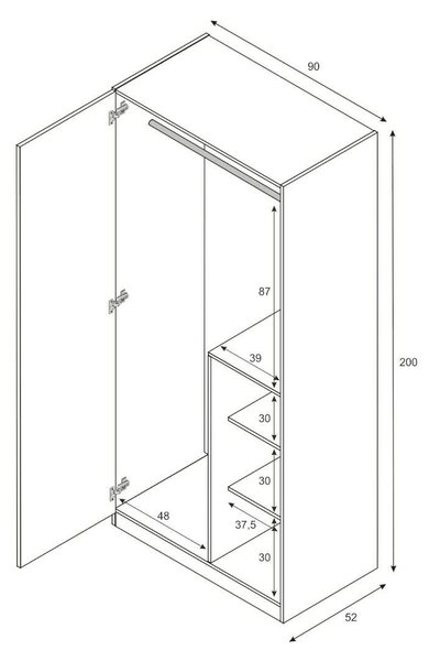 Guardaroba in legno grigio e verde acqua 90x200h cm - Aronia