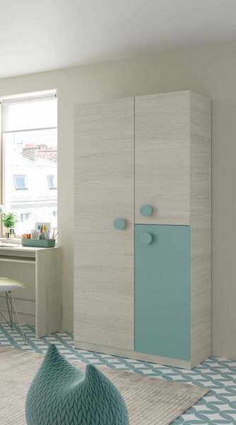 Guardaroba in legno grigio e verde acqua 90x200h cm - Aronia