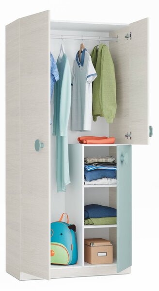 Guardaroba in legno grigio e verde acqua 90x200h cm - Aronia