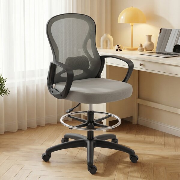Vinsetto Sedia da ufficio ergonomica, poltrona da ufficio con poggiapiedi e braccioli, in rete, 59 x 65 x 123 cm, Grigio | Aosom Italy