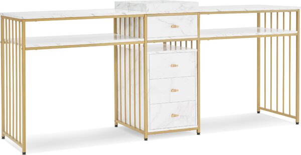 M MCombo tavolo a doppio chiodo con cassetti, scrivania, 2413 (bianco-oro)