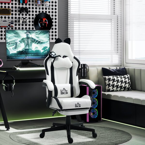 HOMCOM Sedia gaming ergonomica con Orecchie da Gatto, poltrona gamer con schienale reclinabile, 65 x 62 x 124 cm, bianco | Aosom Italy