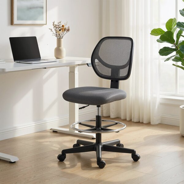 Vinsetto Sedia da ufficio ergonomica, poltrona da ufficio con poggiapiedi, sedia da disegno in rete, altezza regolabile, grigio scuro | Aosom Italy
