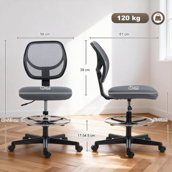 Vinsetto Sedia da ufficio ergonomica, poltrona da ufficio con poggiapiedi, sedia da disegno in rete, altezza regolabile, grigio scuro | Aosom Italy