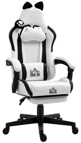 HOMCOM Sedia gaming ergonomica con Orecchie da Gatto, poltrona gamer con schienale reclinabile, 65 x 62 x 124 cm, bianco | Aosom Italy