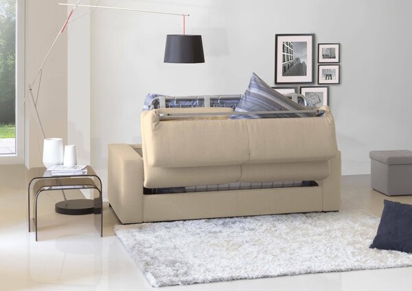 Divano letto imbottito in tessuto beige 200x95cm - Zinnia