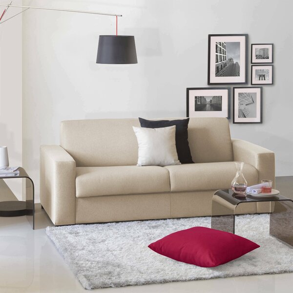 Divano letto imbottito in tessuto beige 200x95cm - Zinnia