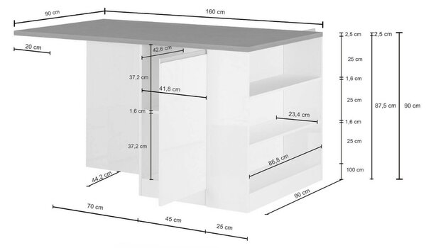 Isola cucina grande multifunzione 160x90x90h cm antracite e ardesia - Abern