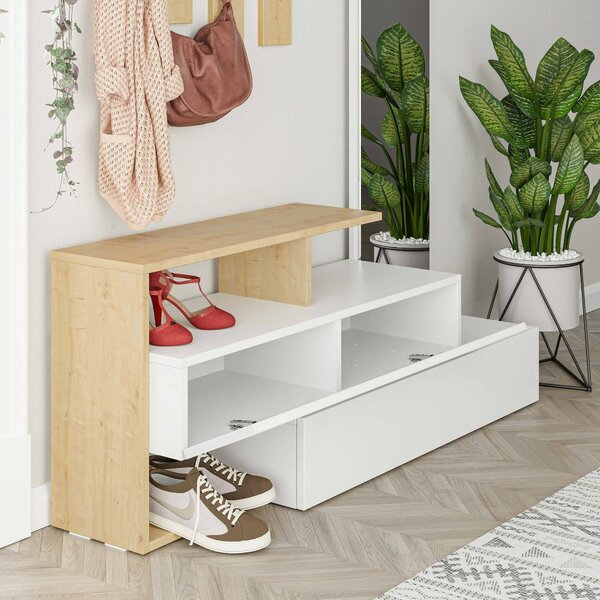 Mobile per ingresso sospeso 2 ante bianco e rovere 137x54h cm - Ascari