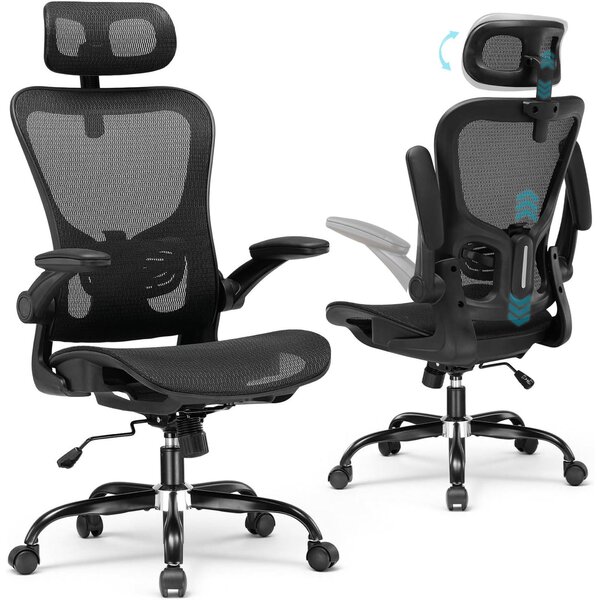Sedia da ufficio ergonomica, in rete, regolabile, portata massima 150 kg, colore nero