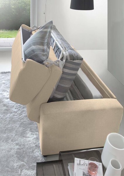Divano letto imbottito in tessuto beige 200x95cm - Zinnia