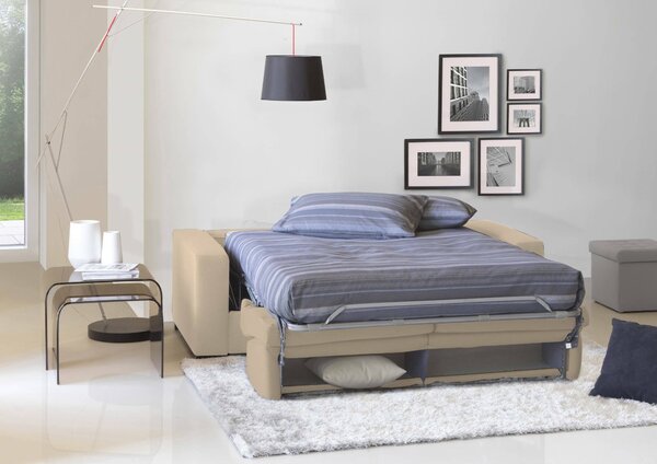 Divano letto imbottito in tessuto beige 200x95cm - Zinnia