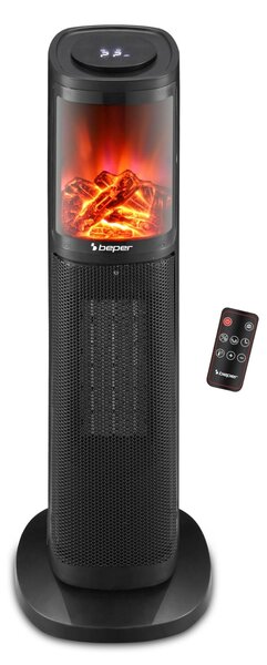Stufa a torre in Vetroceramica, 2000 W, con display touch, effetto fiamma a LED e telecomando, colore nero