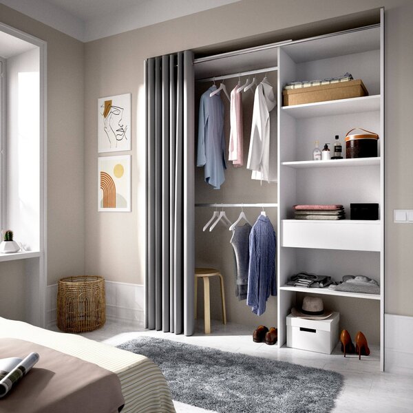 Guardaroba grande con appendiabiti bianco e grigio 160x205h cm - Arim