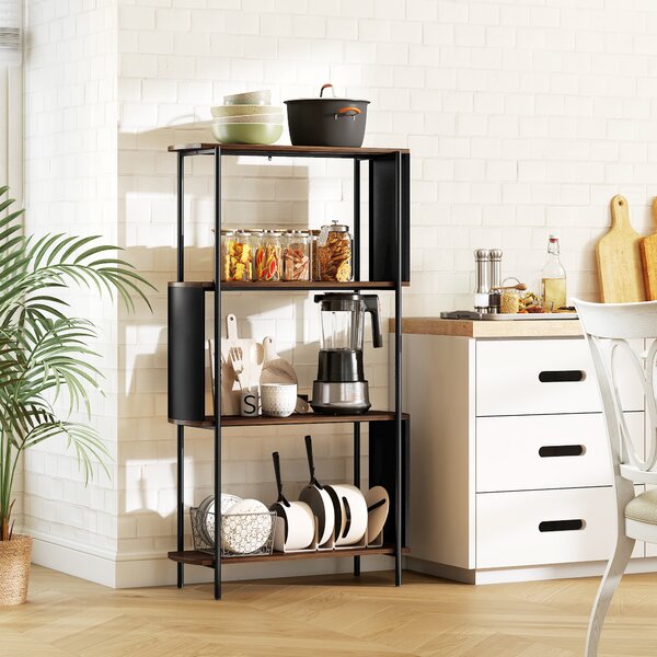 HOMCOM Scaffale contenitore, libreria a 4 ripiani con pannelli laterali curvati, telaio in acciaio, 80x30x141cm, marrone | Aosom Italy