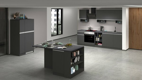 Isola cucina grande multifunzione 160x90x90h cm antracite e ardesia - Abern