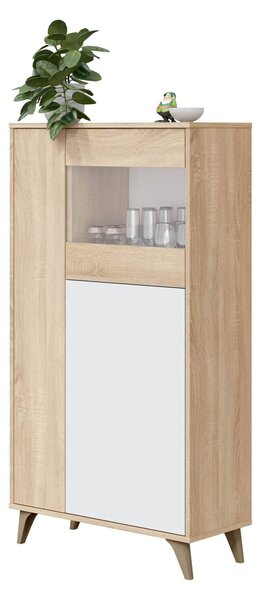 Mobile vetrina soggiorno 3 ante 77x33x142h cm rovere e bianco - Altavista