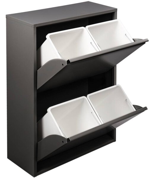 Pattumiera Nero Capacità 72 (18 per Secchio) Fissaggio a Muro Opzionale 60x25x93h cm, 4 Cestini - Anukhatun