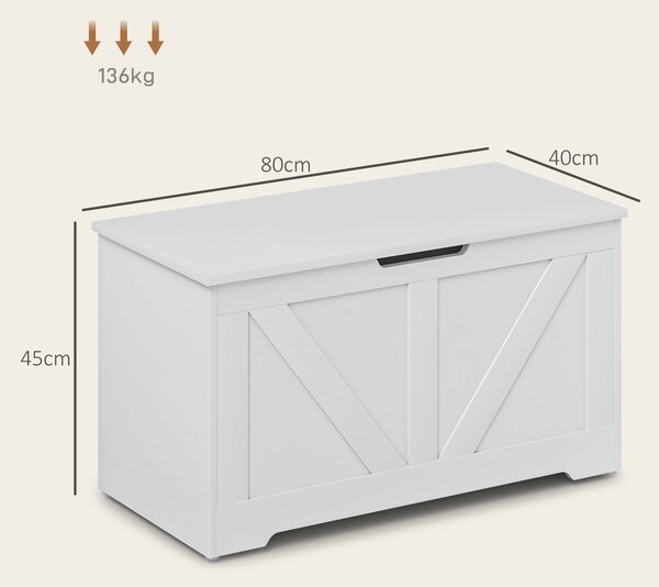 HOMCOM Cassapanca contenitore, panca contenitore con coperchio ribaltabile e cerniere di sicurezza, 80 x 40 x 45 cm, bianco | Aosom Italy
