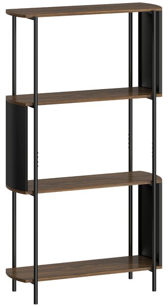 HOMCOM Scaffale contenitore, libreria a 4 ripiani con pannelli laterali curvati, telaio in acciaio, 80x30x141cm, marrone | Aosom Italy