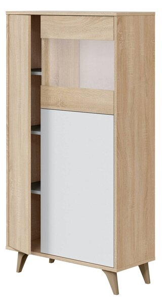 Mobile vetrina soggiorno 3 ante 77x33x142h cm rovere e bianco - Altavista