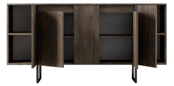 Credenza legno scuro e nera 160x35x80h cm 4 ante - Arta