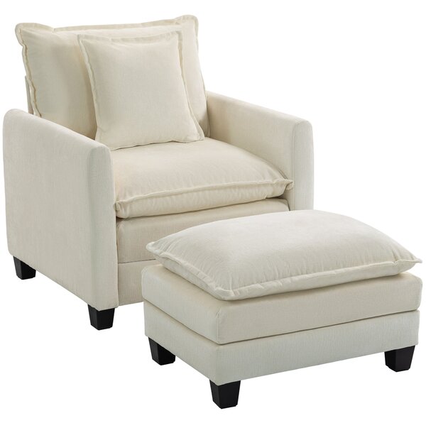 HOMCOM Poltrona da salotto con poggiapiedi, poltrona 1 posto in chenille, seduta ampia, imbottitura a doppio strato, 85x128x86cm, crema | Aosom Italy