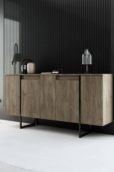 Credenza legno scuro e nera 160x35x80h cm 4 ante - Arta
