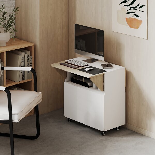 HOMCOM Tavolo da pranzo pieghevole su ruote, tavolo da cucina 4 persone, 2 ribalte, ripiano, armadietto, 70x83x75cm, bianco | Aosom Italy