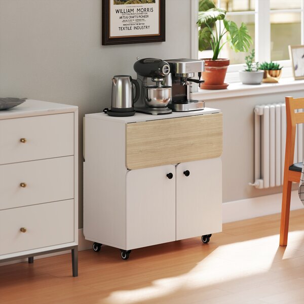 HOMCOM Tavolo da pranzo pieghevole su ruote, tavolo da cucina 4 persone, 2 ribalte, ripiano, armadietto, 70x83x75cm, bianco | Aosom Italy