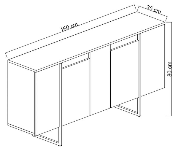 Credenza legno scuro e nera 160x35x80h cm 4 ante - Arta