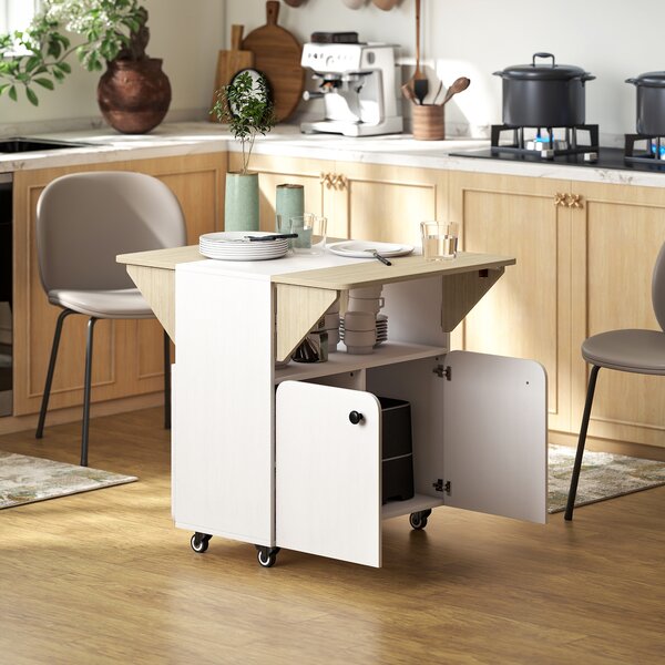 HOMCOM Tavolo da pranzo pieghevole su ruote, tavolo da cucina 4 persone, 2 ribalte, ripiano, armadietto, 70x83x75cm, bianco | Aosom Italy