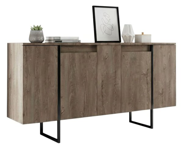 Credenza legno scuro e nera 160x35x80h cm 4 ante - Arta