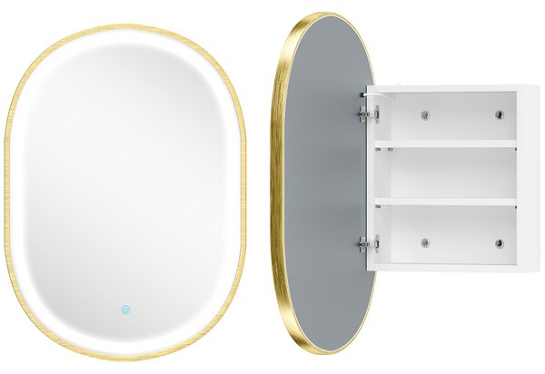 HOMCOM Armadio da parete per bagno con specchio e illuminazione LED anti-appannamento 3 temperature di luce ripiani regolabili dorato | Aosom Italy
