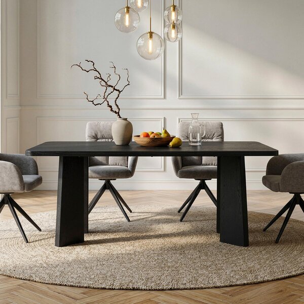 Tavolo da pranzo OLISES 180 x 90 cm, nero - Tavolo da pranzo moderno con gambe dal design accattivante, tavolo da cucina rettangolare in MDF con impiallacciatura di rovere, ideale per la zona pranzo e gli spazi abitativi a pianta aperta