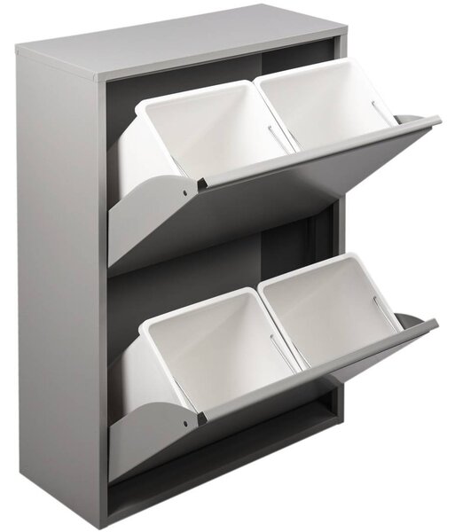 Pattumiera Grigio Capacità 72 (18 per Secchio) Fissaggio a Muro Opzionale 60x25x93h cm, 4 Cestini - Anukhatun