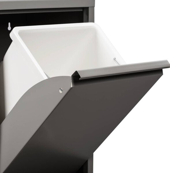 Pattumiera Grigio Capacità 72 (18 per Secchio) Fissaggio a Muro Opzionale 60x25x93h cm, 4 Cestini - Anukhatun