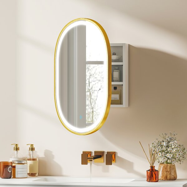 HOMCOM Armadio da parete per bagno con specchio e illuminazione LED anti-appannamento 3 temperature di luce ripiani regolabili dorato | Aosom Italy
