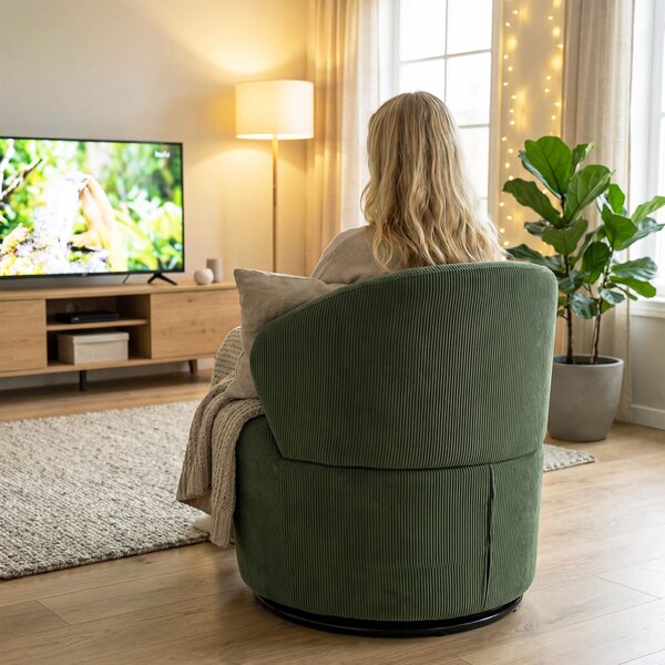 HOMCOM Sedia d'accento, Rotazione a 360 Grad, Poltrona girevole moderna con base rotonda, per soggiorno e camera da letto, Verde | Aosom Italy