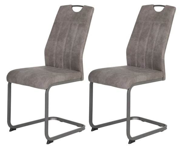 Hela Tische, set di 2 sedie da pranzo a sbalzo Christina - microfibra grigio vintage - struttura in metallo grigio - schienale con maniglia - portata 140 kg