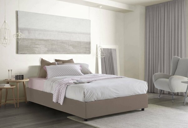 Letto matrimoniale contenitore tortora 175x215cm rivestito in tessuto - Alaska
