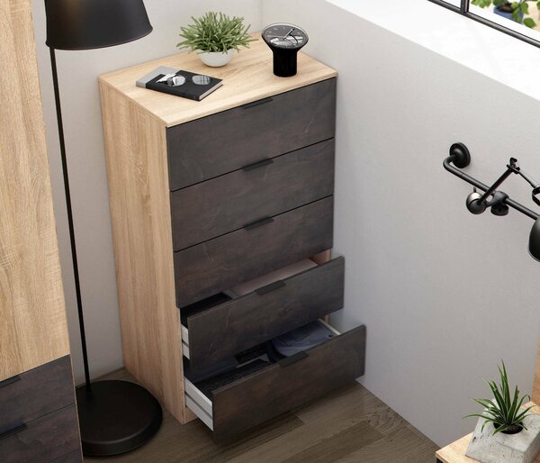 Cassettiera con maniglie rovere e antracite 60x110h cm - Armenia