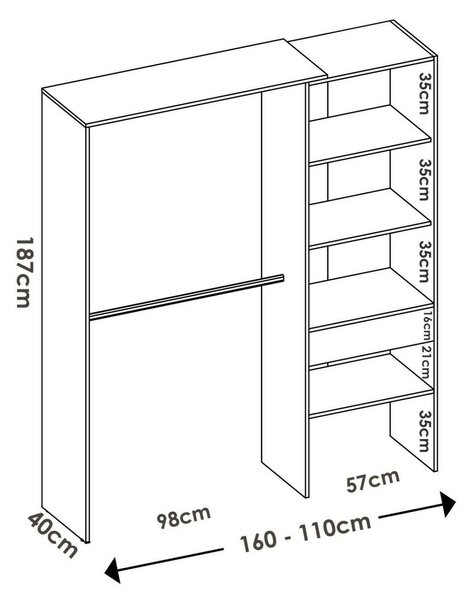 Cabina armadio con ripiani regolabili rovere 160x187h cm - Fauno