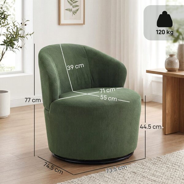 HOMCOM Sedia d'accento, Rotazione a 360 Grad, Poltrona girevole moderna con base rotonda, per soggiorno e camera da letto, Verde | Aosom Italy