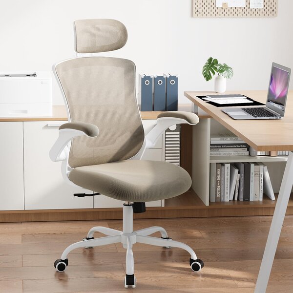Sedia da ufficio con schienale a rete, poggiatesta e supporto lombare regolabili, sedia da lavoro ergonomica