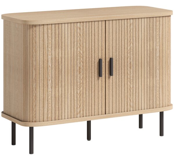 HOMCOM Buffet per soggiorno, mobile contenitore con 2 ante scorrevoli a tamburo a doghe e 4 scomparti, rovere | Aosom Italy